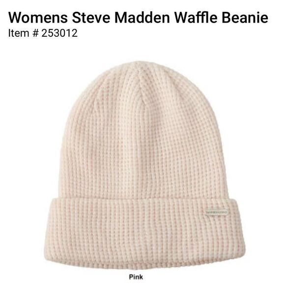Women Steve Madden Waffle Beanie, winter hat size OS, tan/ pink - Picture 2 of 8